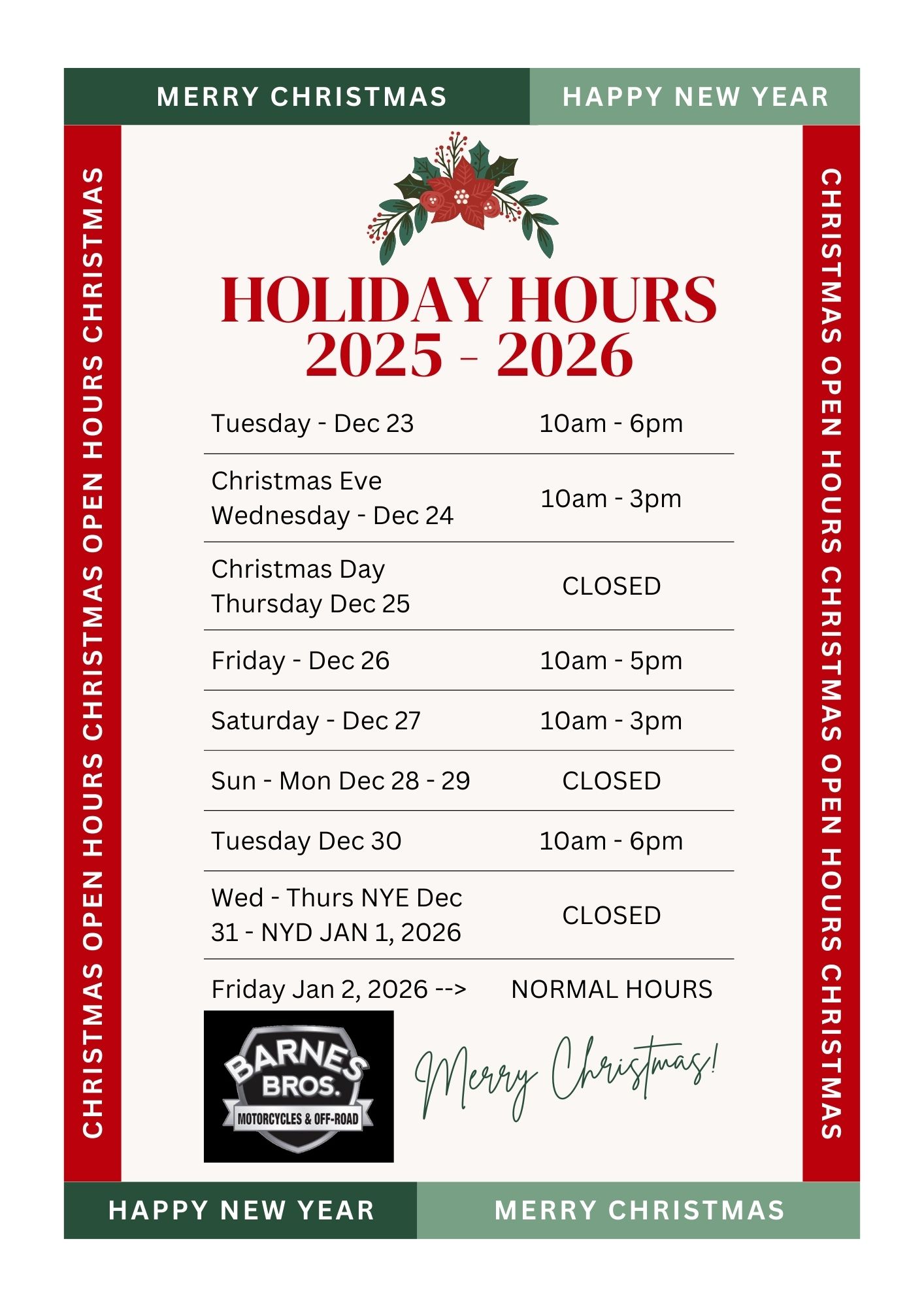 Christmas Closure